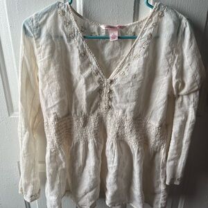 girl krazy Cream Embroidered V-Neck Tunic Top